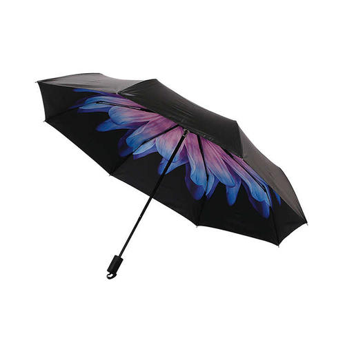 HYR021 23'' Black Coating Umbrella with 3 Fold Frame and Flower Inside